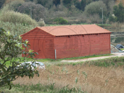 Traditional wood warehouse in Santiago da Fonte saltpans Aveiro municipality Ria de Aveiro region