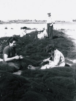 Women mending nets, Greece